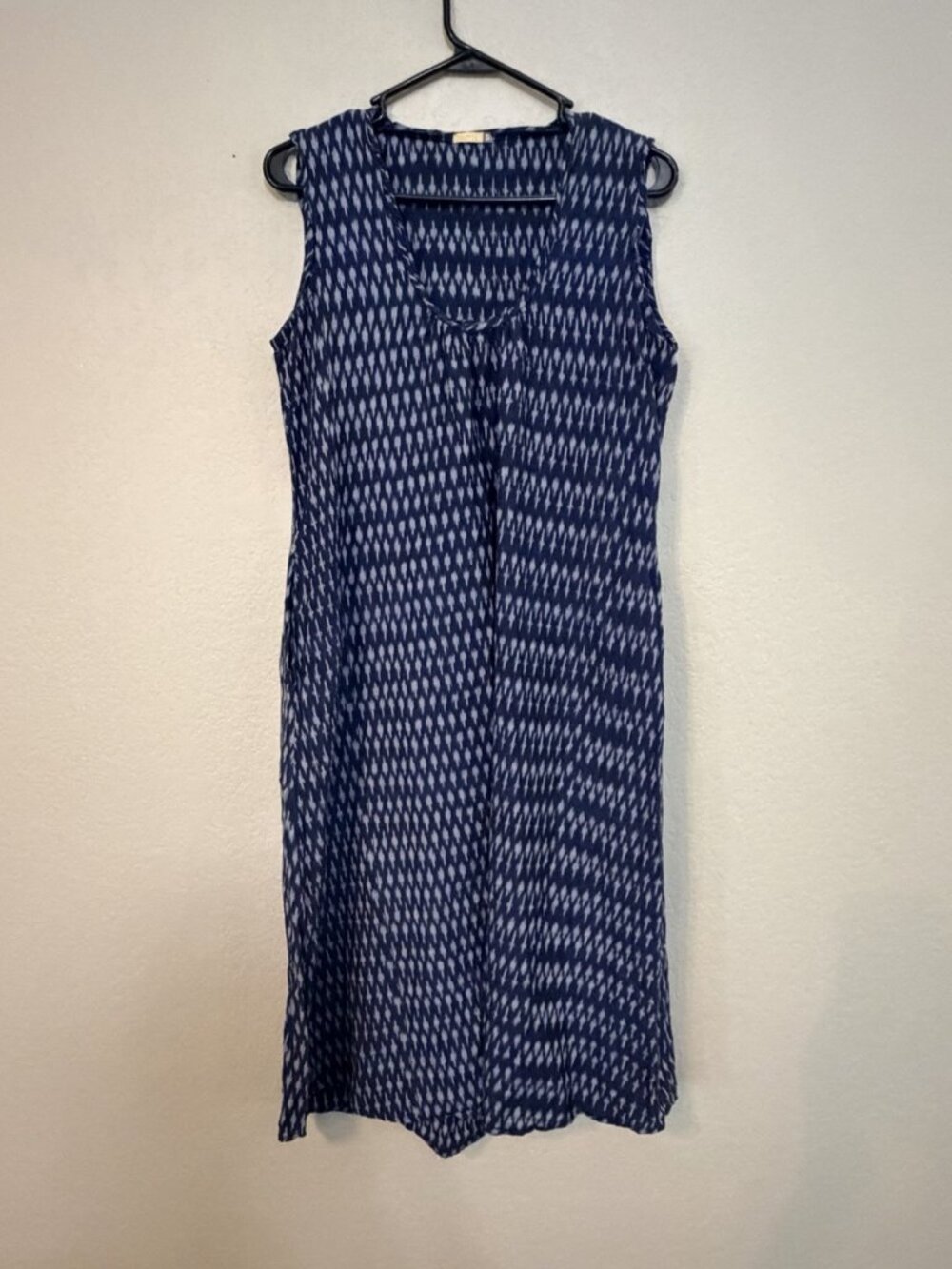 Matta 100% Cotton Ikat Blue Navy And White Midi Maxi Dress Resortwear Sz Small